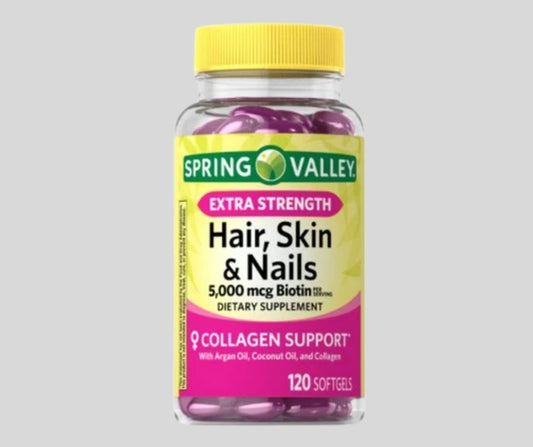 Spring Valley Extra Strength Biotin Hair, Skin & Nails Dietary Supplement, 5,000 mcg, 120 count - MATHY - Beauty and Health