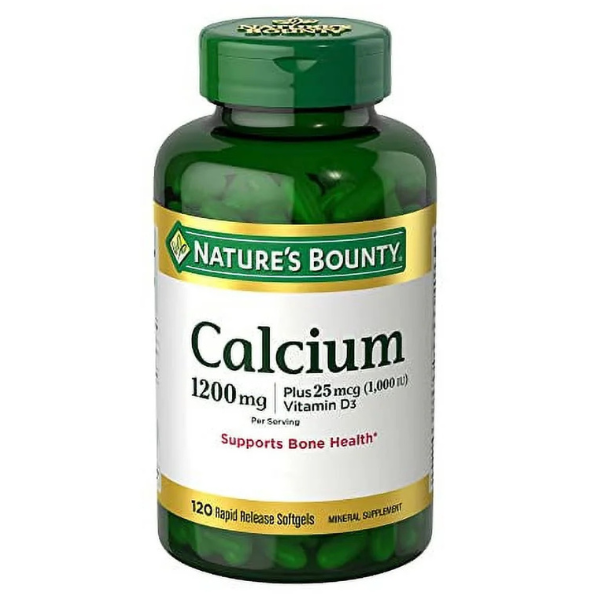 Nature&apos;s Bounty Calcium Carbonate & Vitamin D, Supports Immune Health & Bone Health, 1200mg Calcium & 1000IU Vitamin D3, 120 Softgels