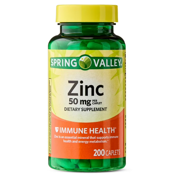 Spring Valley Zinc Dietary Supplement Caplets for Immune Health, 50 mg, 200 Count