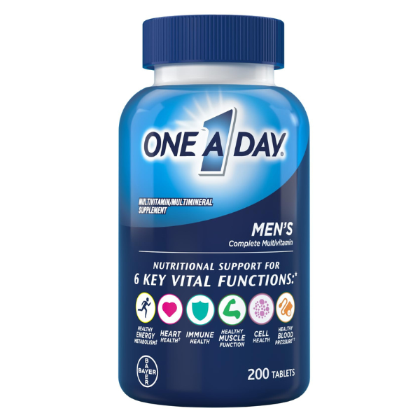 One A Day Men’s Multivitamin, Supplement Tablet with Vitamin A, Vitamin C, Vitamin D, Vitamin E and Zinc for Immune Health Support, B12, Calcium & more, 200 count Packaging May Vary