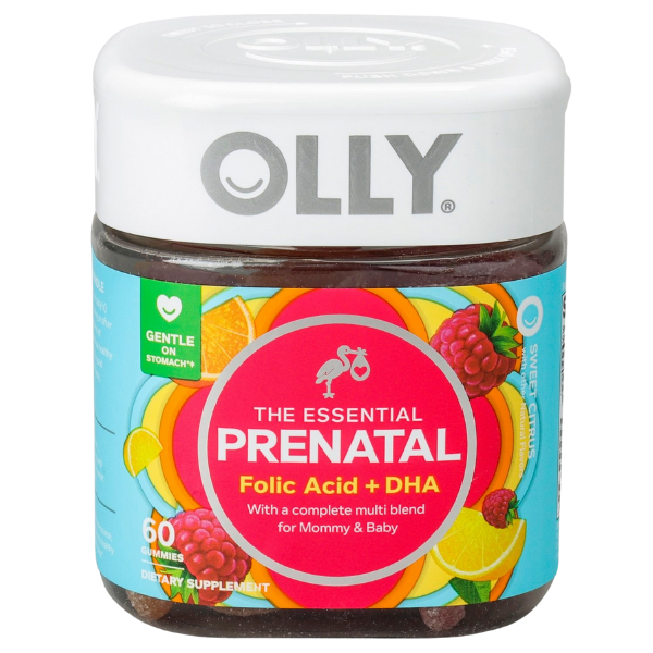 Olly The Essential Prenatal Gummy Multivitamin, 30 Day Supply  Gummies, Sweet, Folic Acid, Vitamin D, Omega 3 DHA, Chewable Supplement, White Citrus, 60 Count Pack of 1