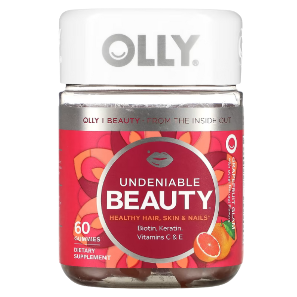 OLLY Undeniable Beauty Gummy, For Hair, Skin, Nails, Biotin, Vitamin C, Keratin, Chewable Supplement, Grapefruit, 30 Day Supply – 60 Count