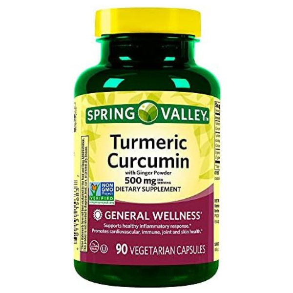 Spring Valley Turmeric Curcumin with Ginger Powder General Wellness Dietary Supplement Vegetarian Capsules, 500 mg, 90 Count