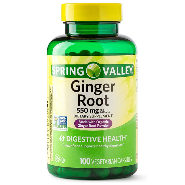 Spring Valley Ginger Root Digestive Health Dietary Supplement Capsules, 550 mg, 100 Count