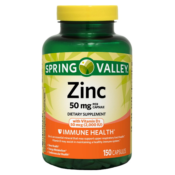 Spring Valley Zinc with Vitamin D Immune Health Capsules Dietary Supplement, 50 mg, 150 Count