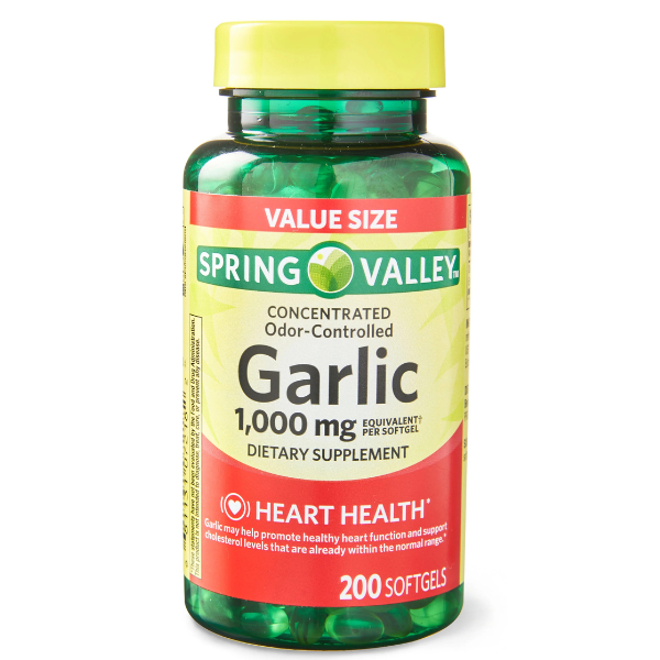 Spring Valley Odor-Controlled Garlic Softgels Dietary Supplement Value Size, 1,000 mg, 200 Count