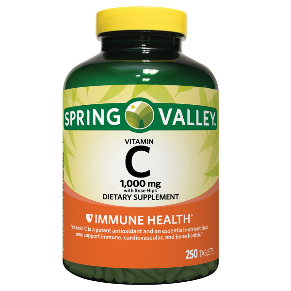 Spring Valley Vitamin C with Rose Hips Tablets Dietary Supplement, 1,000 mg, 250 Count