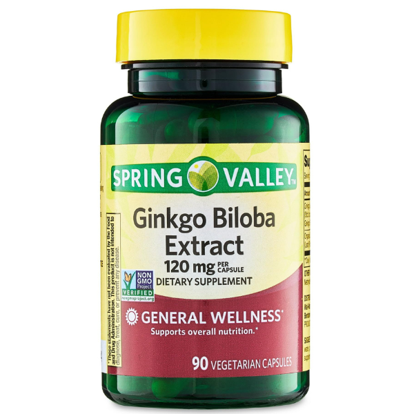 Spring Valley Ginkgo Biloba Extract General Wellness Dietary Supplement Vegetarian Capsules, 120 mg, 90 Count