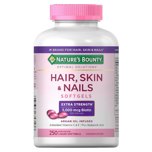 Nature&apos;s Bounty Advanced Hair, Skin & Nails, Argan-Infused Vitamin Supplement with Biotin and Hyaluronic Acid, 150 Rapid Release Softgels