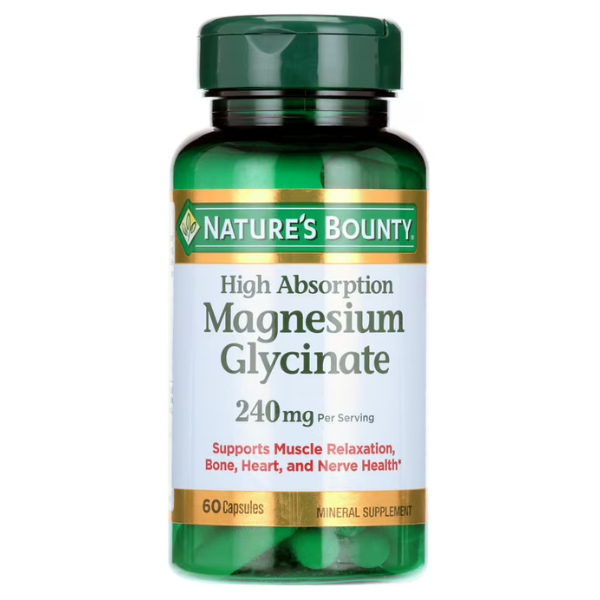 Nature&apos;s Bounty High Absorption Magnesium Glycinate, Supports a Calm & Relaxed Mood, Heart, Nerves, Muscle & Bone Health Support, 90 Capsules