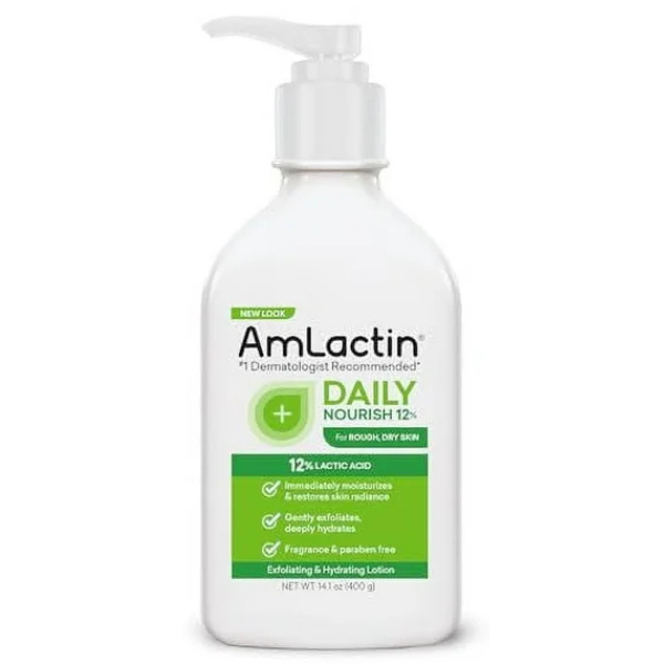 AmLactin Daily Nourish 12% – 14.1 oz Body Lotion with 12% Lactic Acid – Exfoliator and Moisturizer for Dry Skin Packaging May Vary​